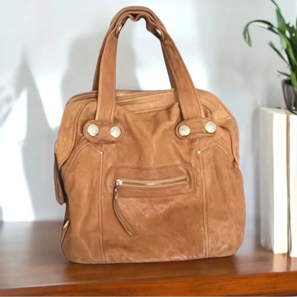 Everyday Cognac Leather Satchel Handbag - Women